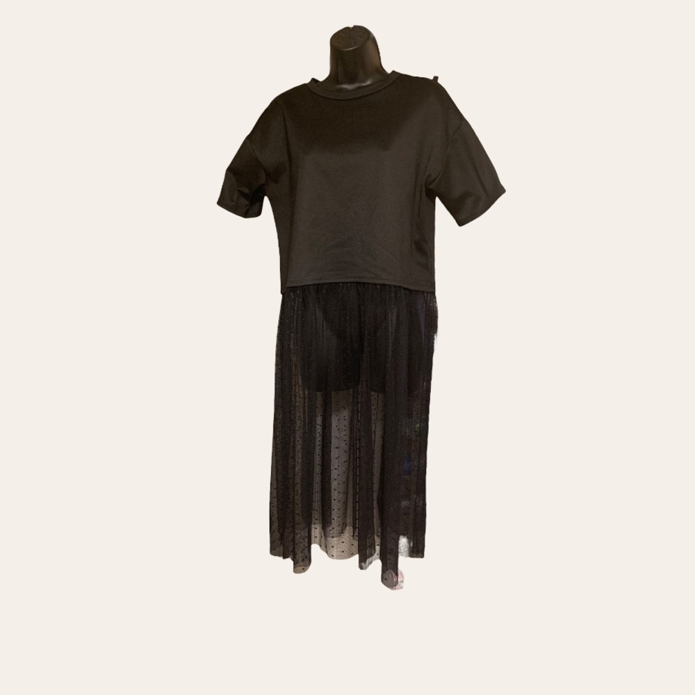 Smoke & Mirrors black short sleeve short with long lace bottom.